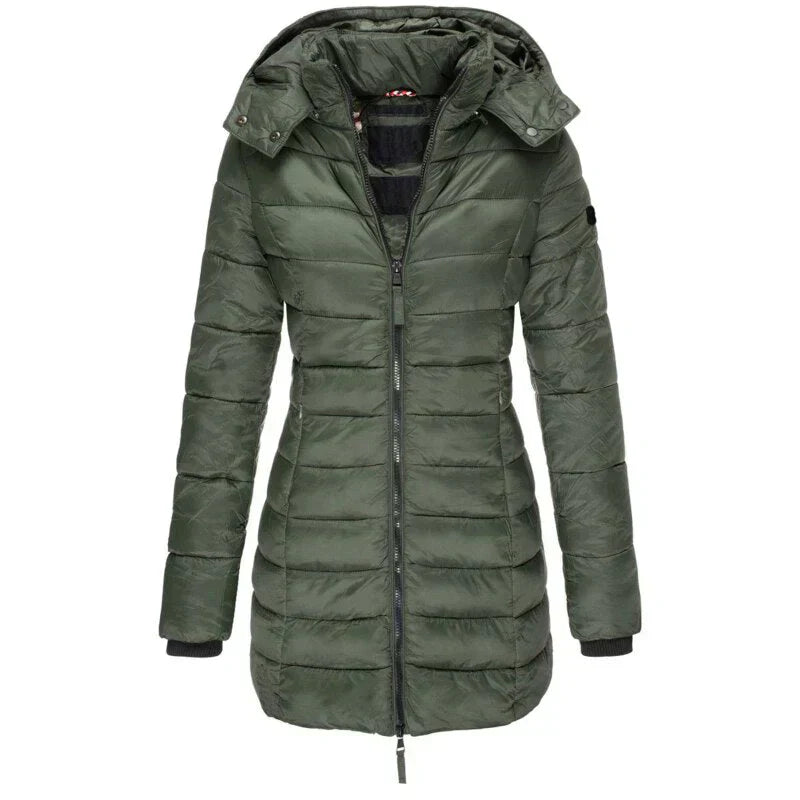 Street-Wave Women Puffer Coat Longline Warmth Insulated Quilted Hooded Winter Jacket