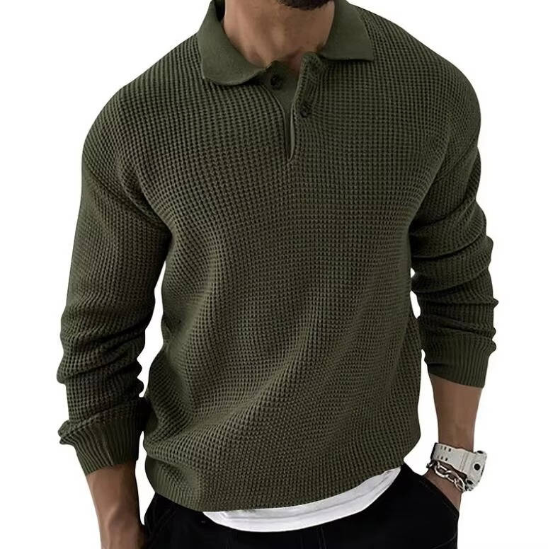 Street-Wave Mens Waffle Knit Long Sleeve Sweater - Cozy Waffle Knit Texture For Everyday Comfort