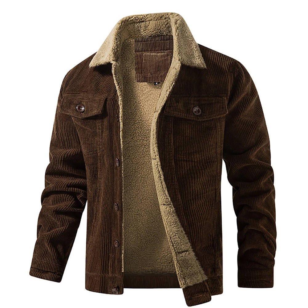 Street-Wave Mens Corduroy Sherpa Jacket With Warm Plush Lining For Cold Weather Outerwear