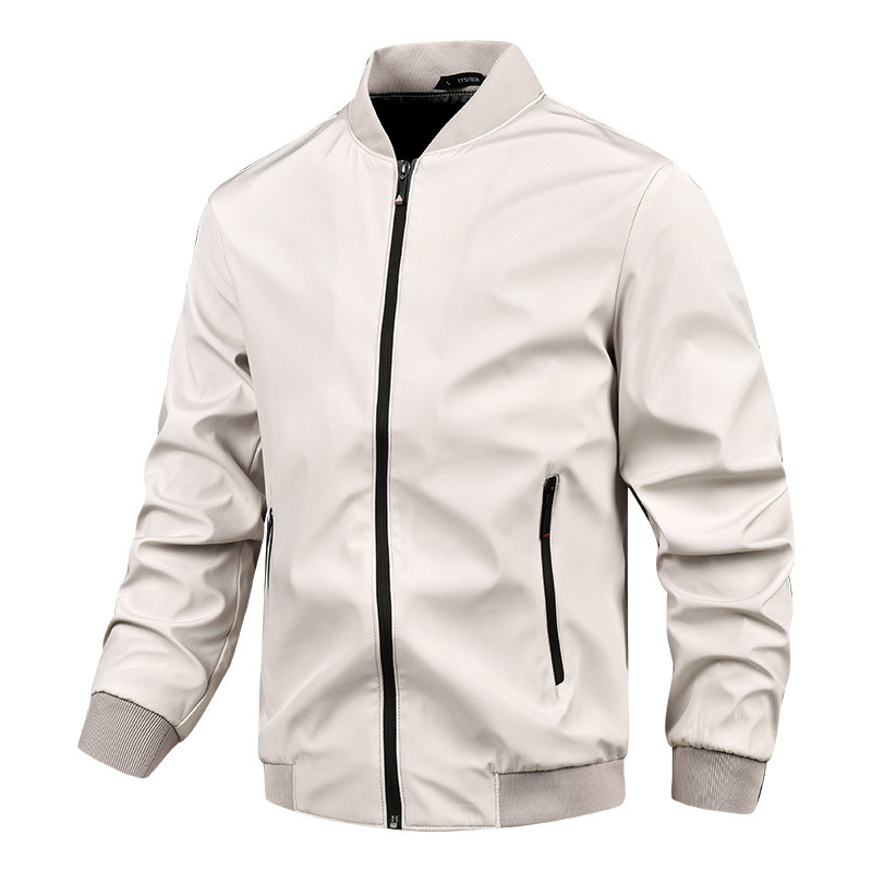 Men's Stand Collar Windproof Jacket With Zipper Closure And Ribbed Trim Regular Fit