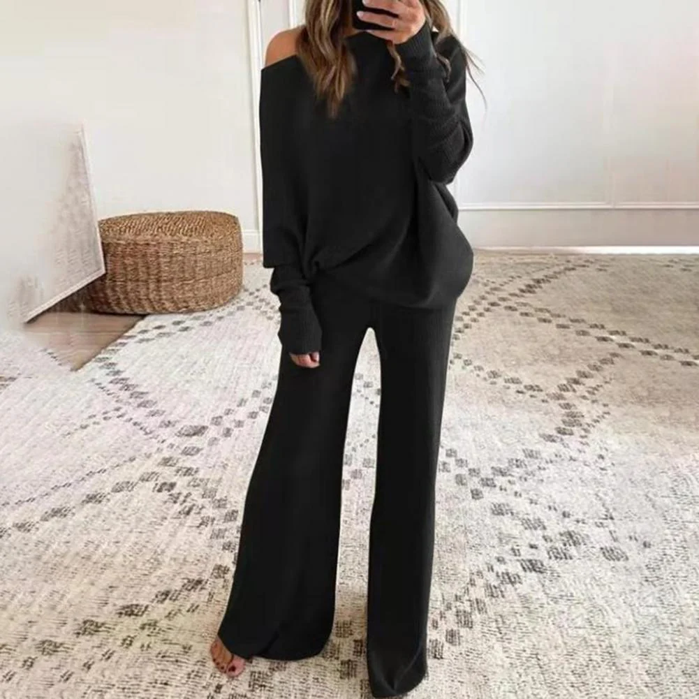Street-Wave Cozy Womens Loungewear Set One Shoulder Top