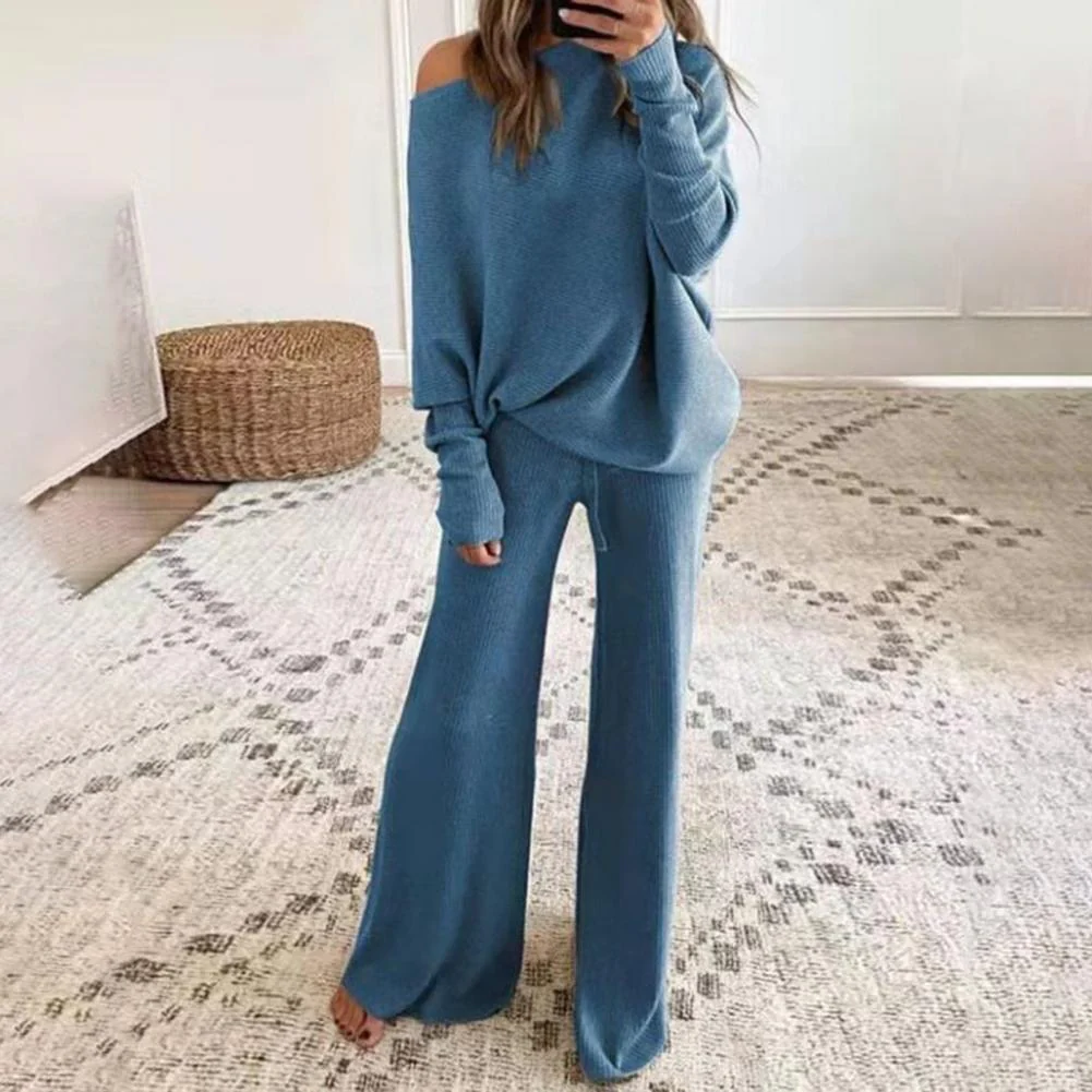 Street-Wave Cozy Womens Loungewear Set One Shoulder Top