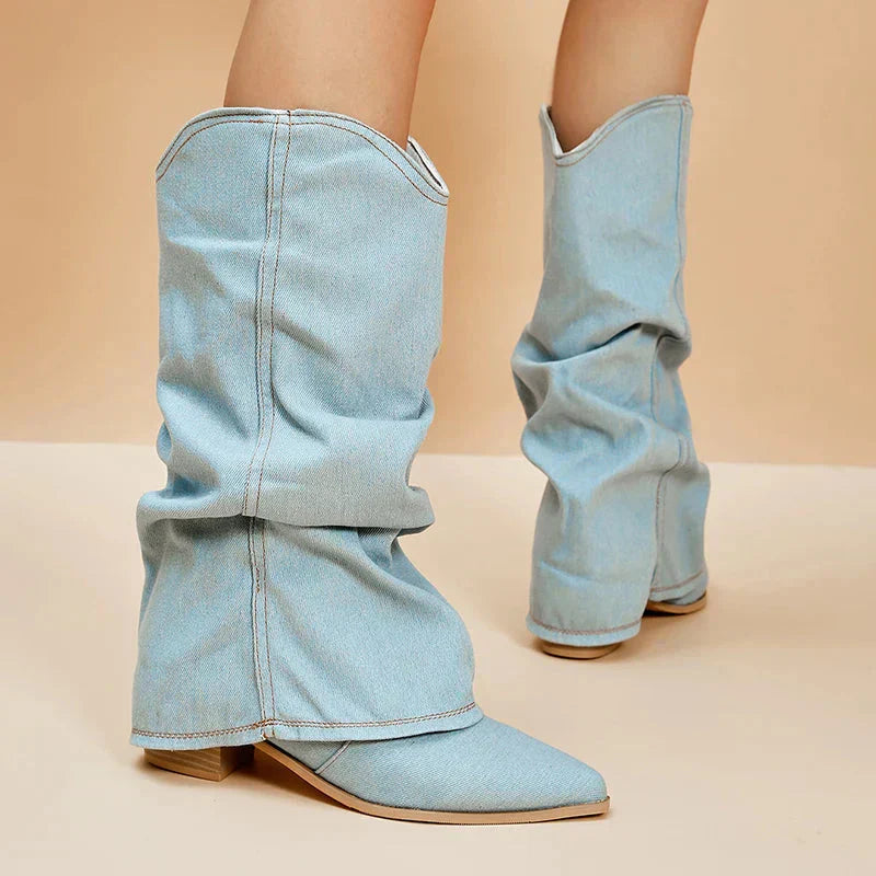 Street Wave Denim Cowboy Boots For Modern Western Style And All Day Comfort For Trendsetting Women