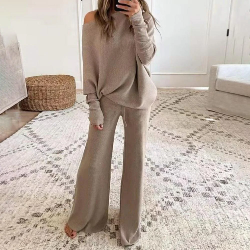 Street-Wave Cozy Womens Loungewear Set One Shoulder Top