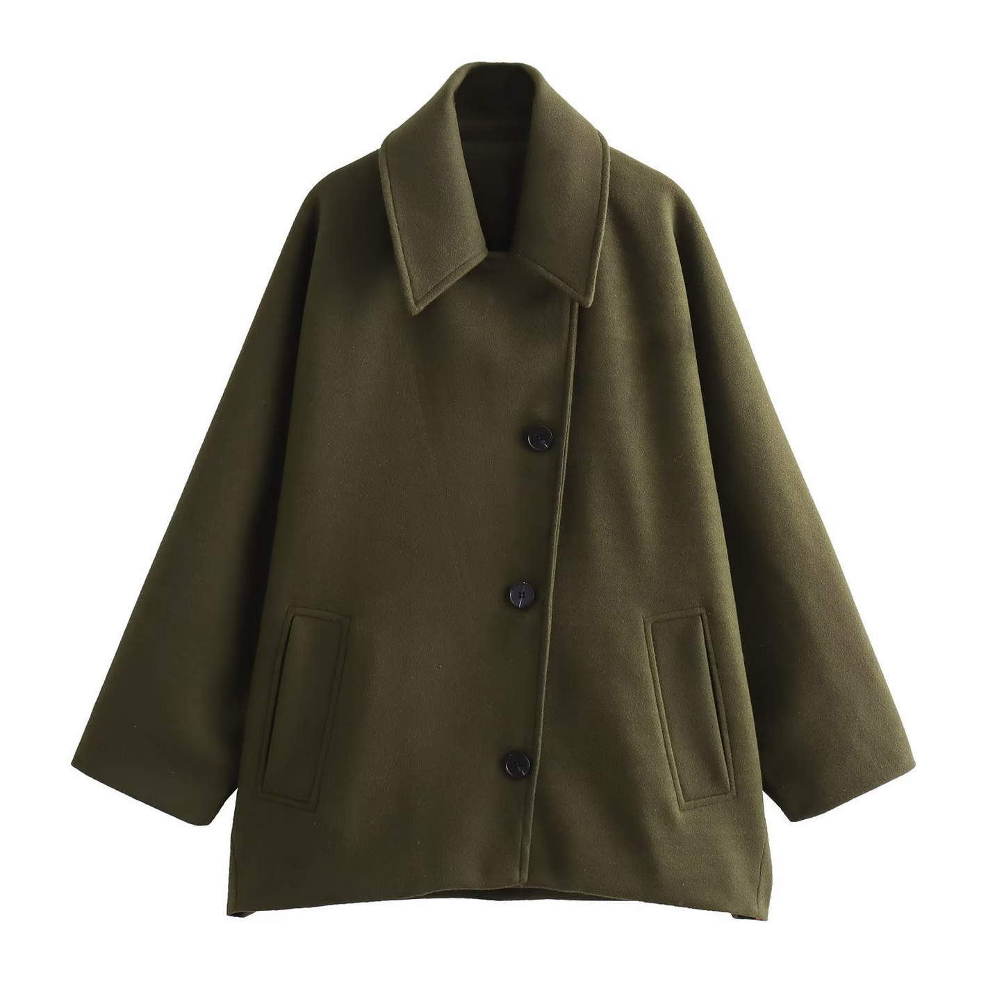 Street Wave Oversized Wool Look Coat For Women With Batwing Sleeves Notched Collar Button Closure