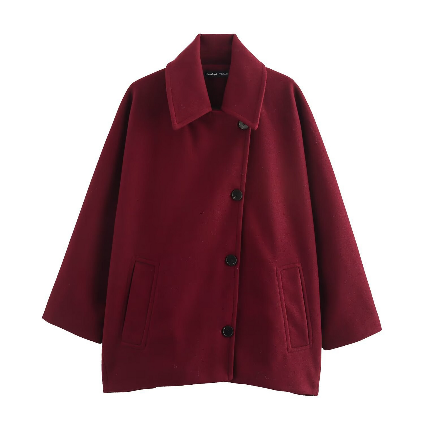 Street Wave Oversized Wool Look Coat For Women With Batwing Sleeves Notched Collar Button Closure