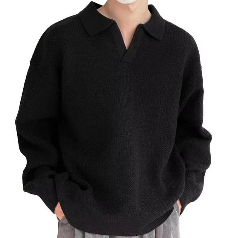 Street-Wave Men's Sweater Polo Long Sleeve Knit Polo for Smart Casual Everyday Wear