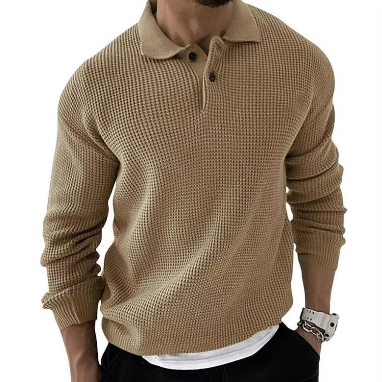 Street-Wave Mens Waffle Knit Long Sleeve Sweater - Cozy Waffle Knit Texture For Everyday Comfort