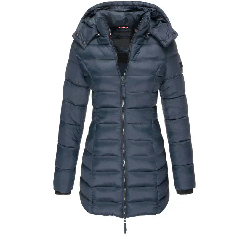 Street-Wave Women Puffer Coat Longline Warmth Insulated Quilted Hooded Winter Jacket