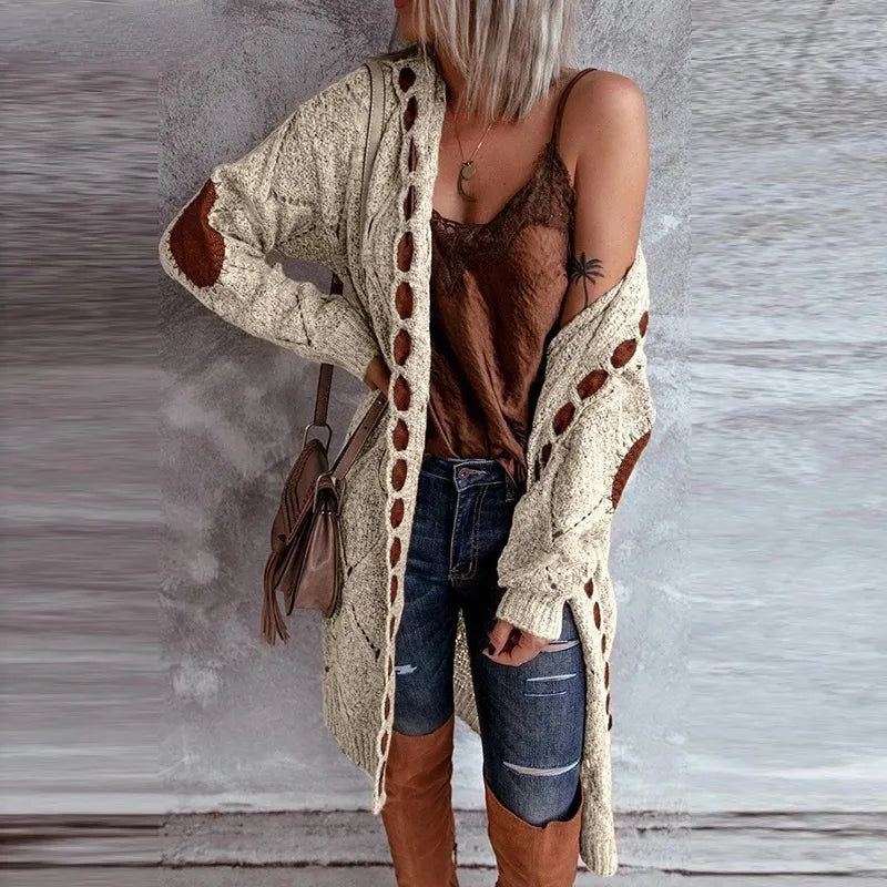 Street-wave Hooded Knit Cardigan For Women With Elegant Wine Harvest Style Cozy Sweater