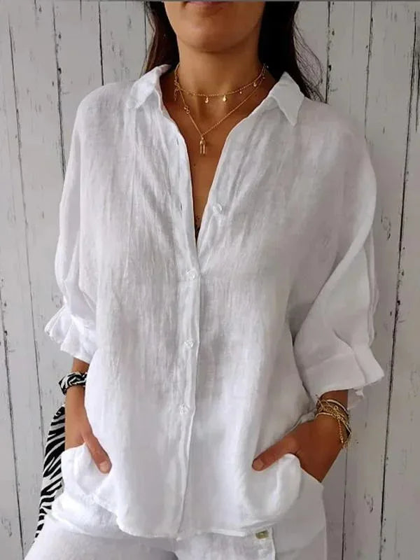 Women's Shirt - Lightweight Material - Relaxed Fit - Button Closure & Classic Collar