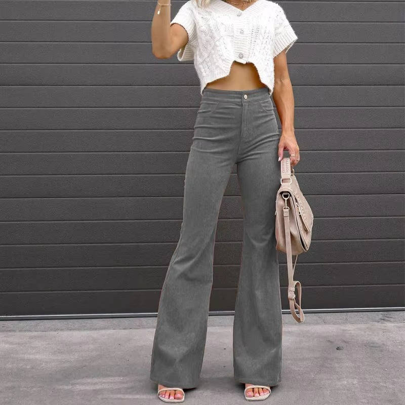 Street-Wave Women's Corduroy Flare Pants - Vintage Style Comfort With All Day Stretch