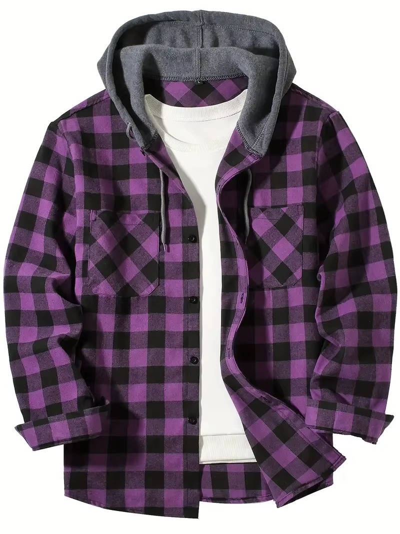 Street-Wave Men's Hooded Flannel Shirt Red And Black Buffalo Plaid With Cozy Fleece Lined Hood