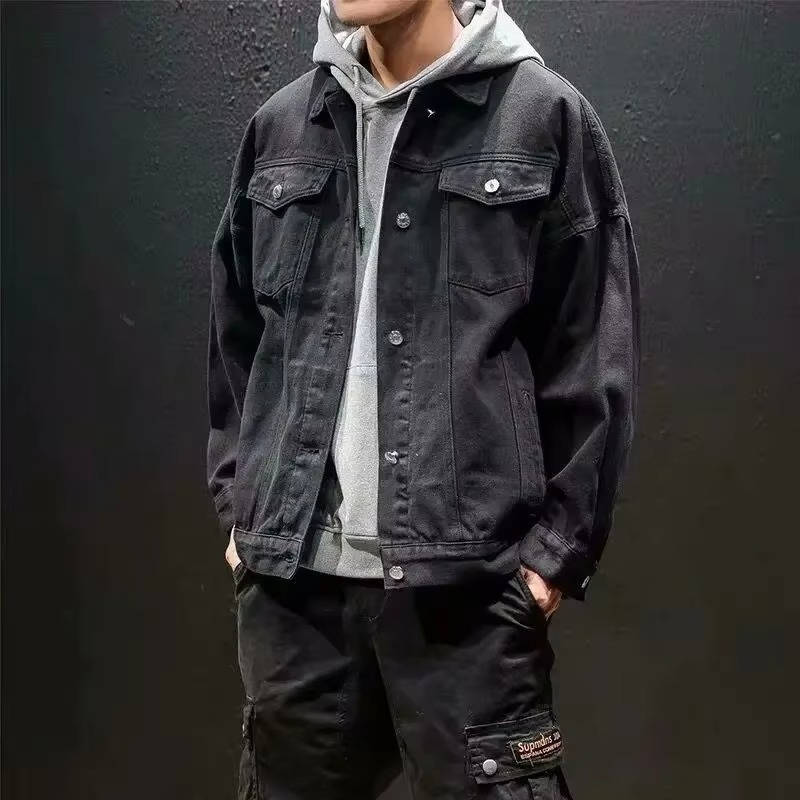Mens Olive Green Denim Jean Jacket With Front Button Closure And Classic Chest Pockets