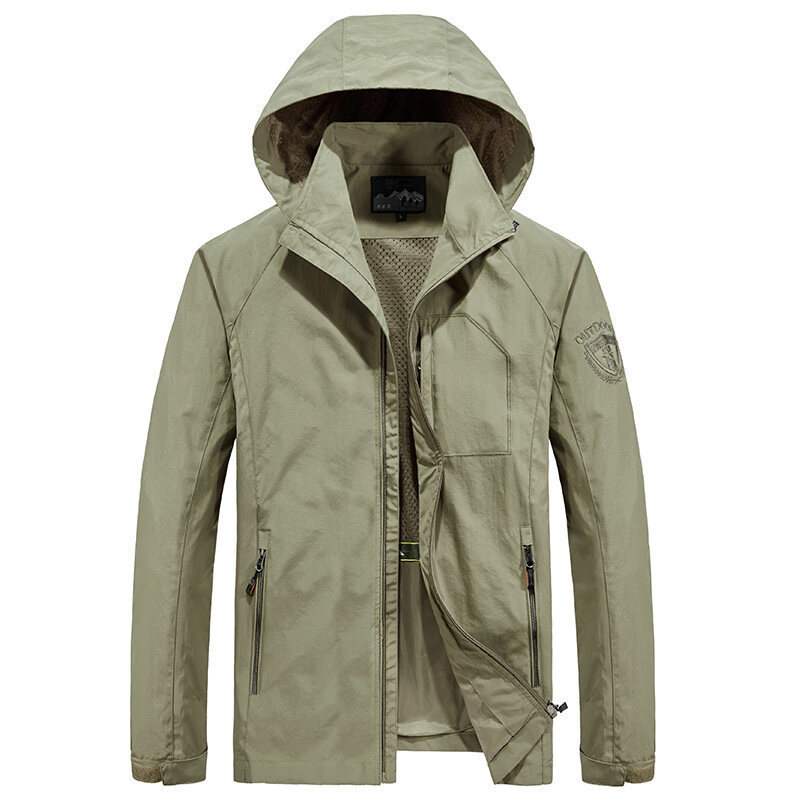Mens Quick Dry Hooded Jacket With Breathable Fabric And Multi Pocket Design For Outdoor Adventures