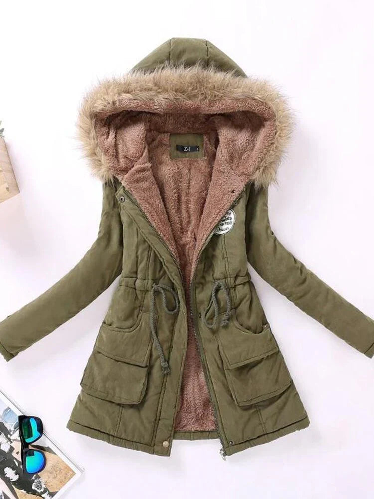 Street-wave Fleece Lined Cotton Jacket for Women Cozy Warmth and Style for Autumn Winter