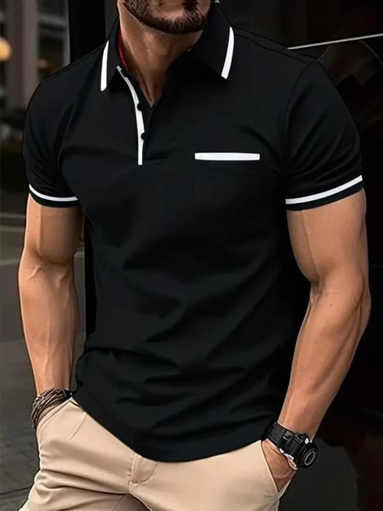Men's Short Sleeve Polo Shirt With Chest Pocket For Casual Everyday Wear By Street-Wave