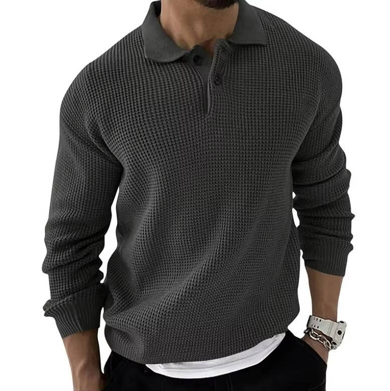 Street-Wave Mens Waffle Knit Long Sleeve Sweater - Cozy Waffle Knit Texture For Everyday Comfort
