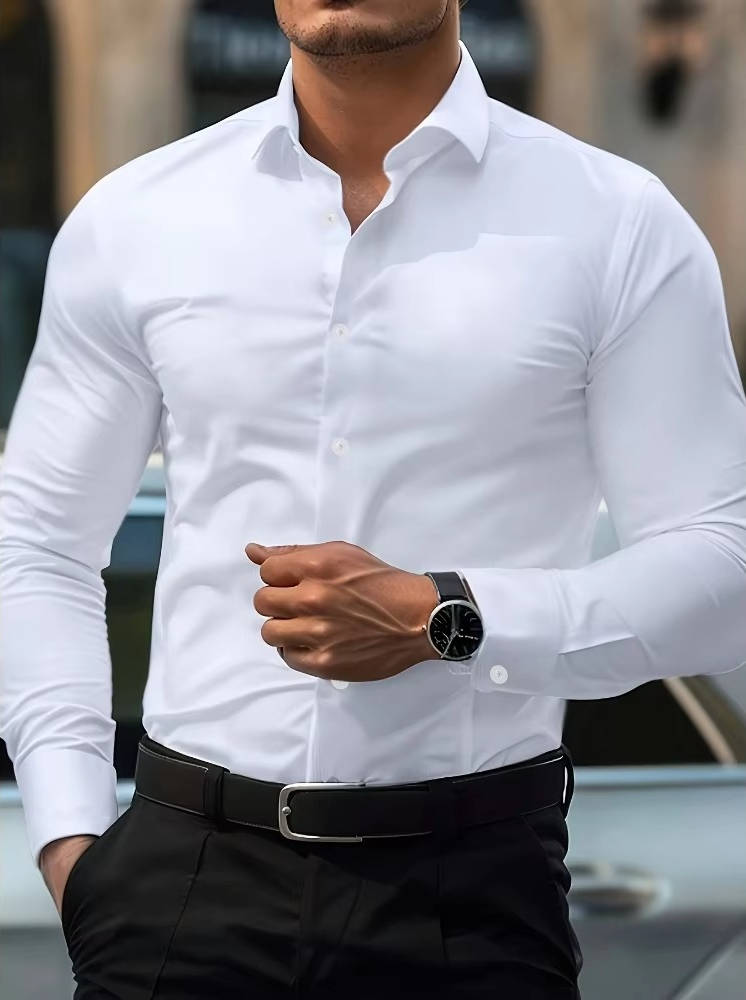 Street-Wave Mens Long Sleeve Button Down Shirt With Cuffs Slim Fit Dress Shirt For Office And Casual