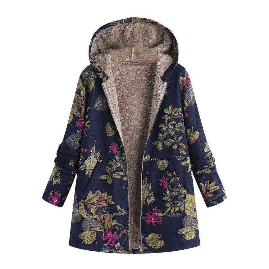 Street-Wave Women's Spring Jacket With Detachable Hood Front Pockets Lightweight Floral Coat