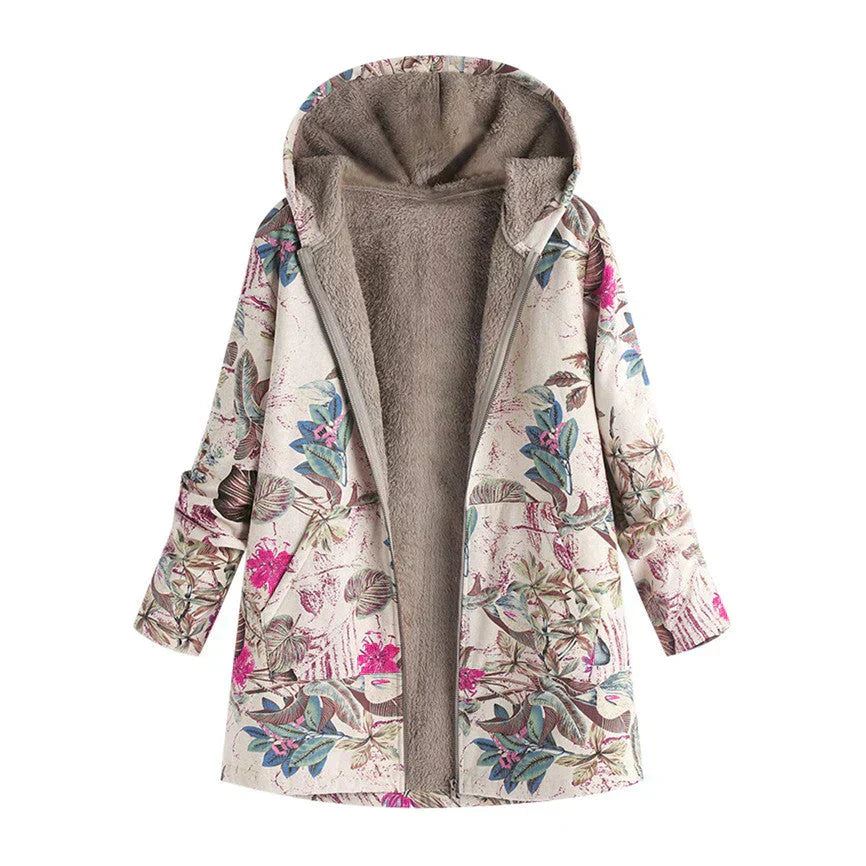 Street-Wave Women's Spring Jacket With Detachable Hood Front Pockets Lightweight Floral Coat