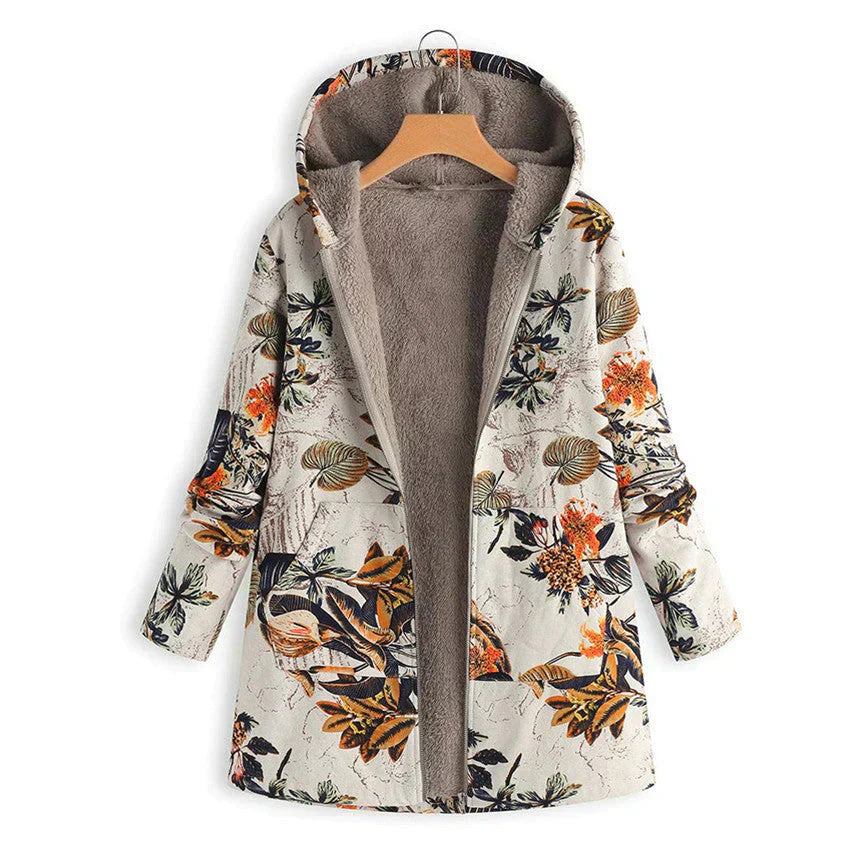 Street-Wave Women's Spring Jacket With Detachable Hood Front Pockets Lightweight Floral Coat