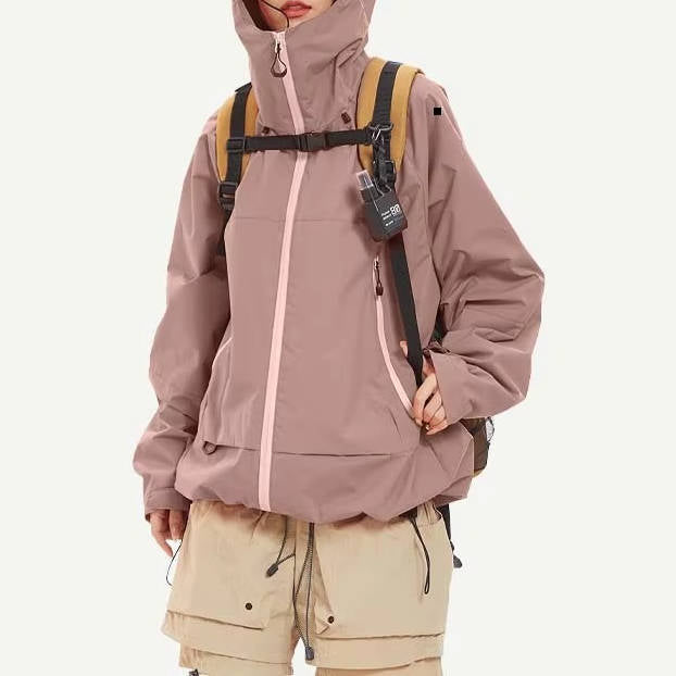 Street-Wave Mens Hiking Jacket Waterproof Rain Shell With Front Zipper Pockets And Hooded Design