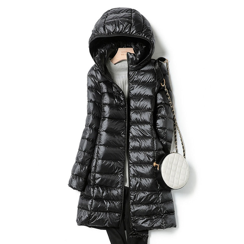 Street Wave Ultralight Hooded Down Coat For Women With Detachable Hood Warm Insulated Winter Outerwear