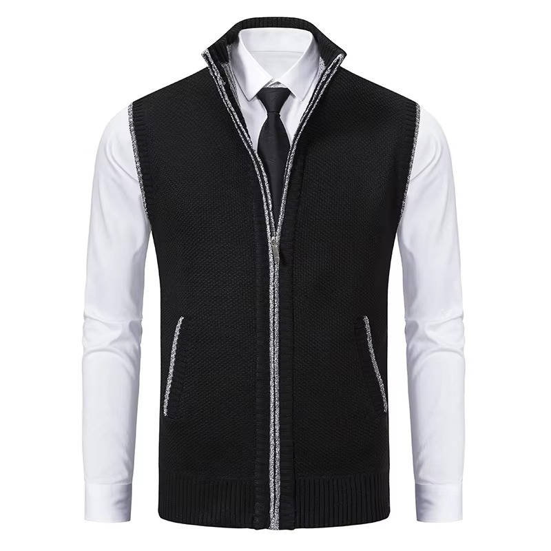 Mens Wool Tweed Vest Zip Front Classic Layering Vest For Formal And Casual Wear Street-Wave
