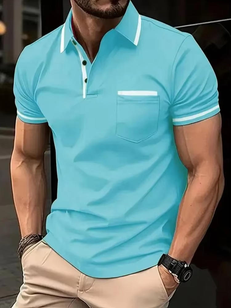 Men's Short Sleeve Polo Shirt With Chest Pocket For Casual Everyday Wear By Street-Wave