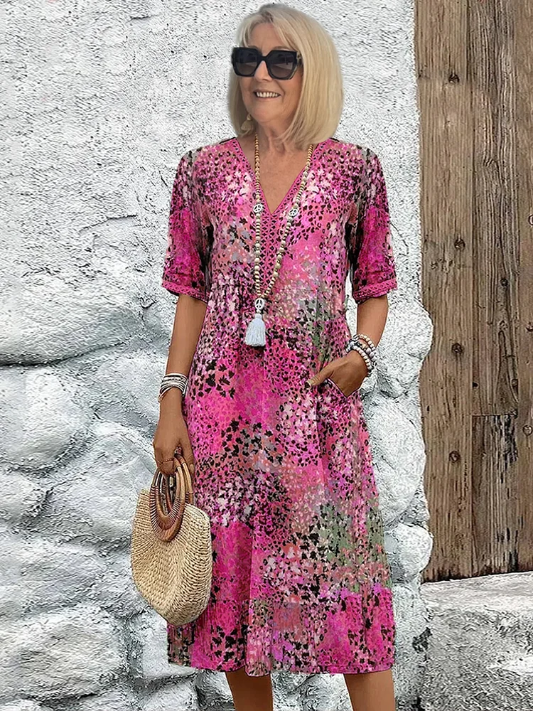 Women's Midi Dress with Vibrant Print and Flowy Design
