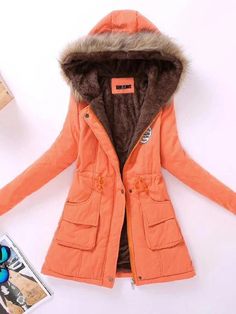 Street-wave Fleece Lined Cotton Jacket for Women Cozy Warmth and Style for Autumn Winter