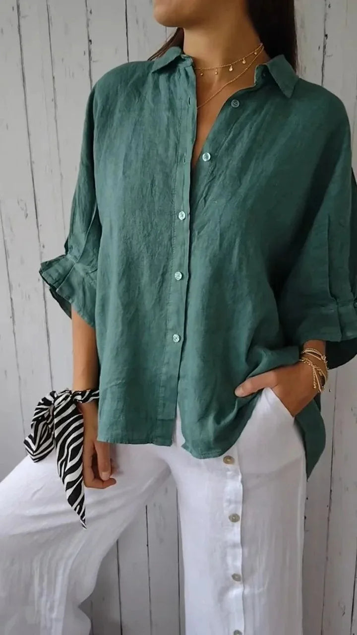Women's Shirt - Lightweight Material - Relaxed Fit - Button Closure & Classic Collar