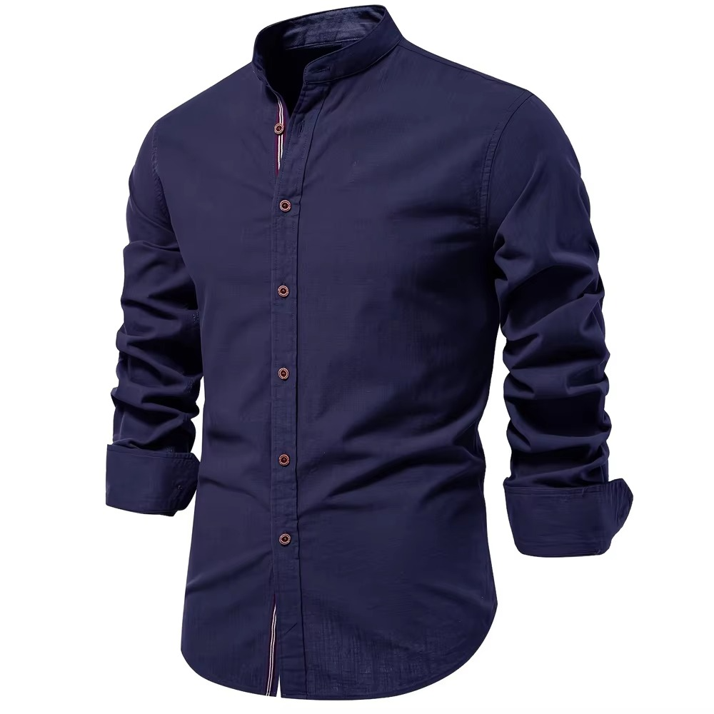 Street-Wave Slim Fit Mandarin Collar Button Down Shirt For Men - Clean Polished Look With All Day Comfort