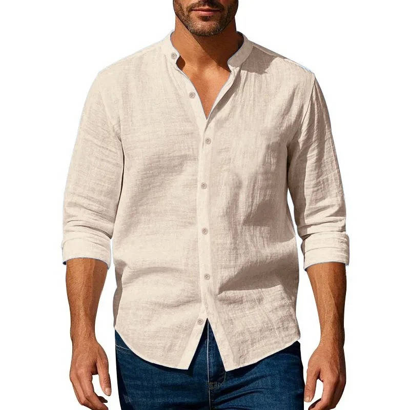 Men's Casual Linen Long Sleeve Button Up Shirt Breathable Everyday Wear By Street-Wave