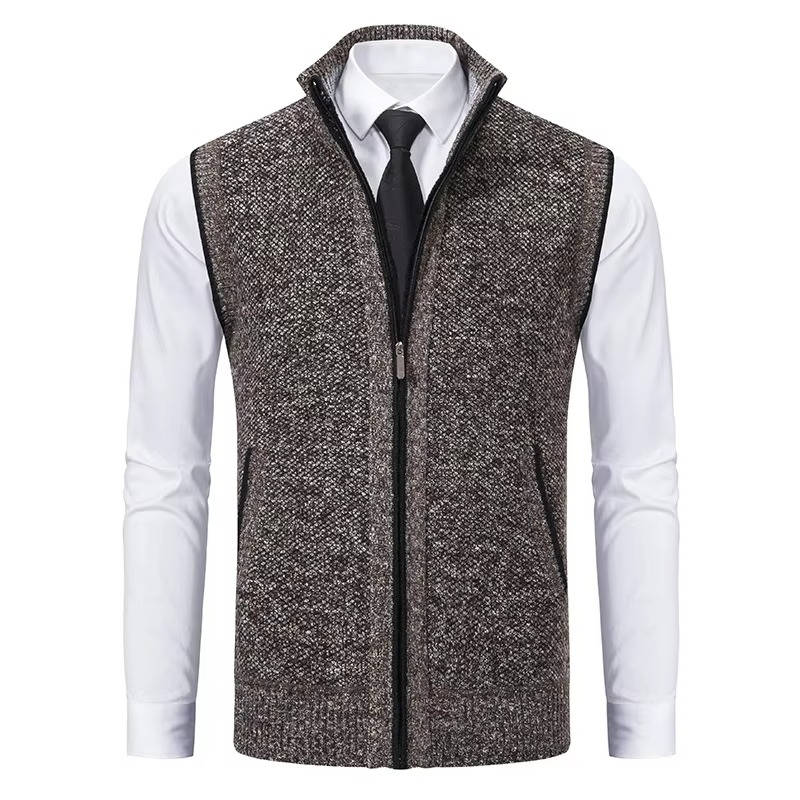 Mens Wool Tweed Vest Zip Front Classic Layering Vest For Formal And Casual Wear Street-Wave