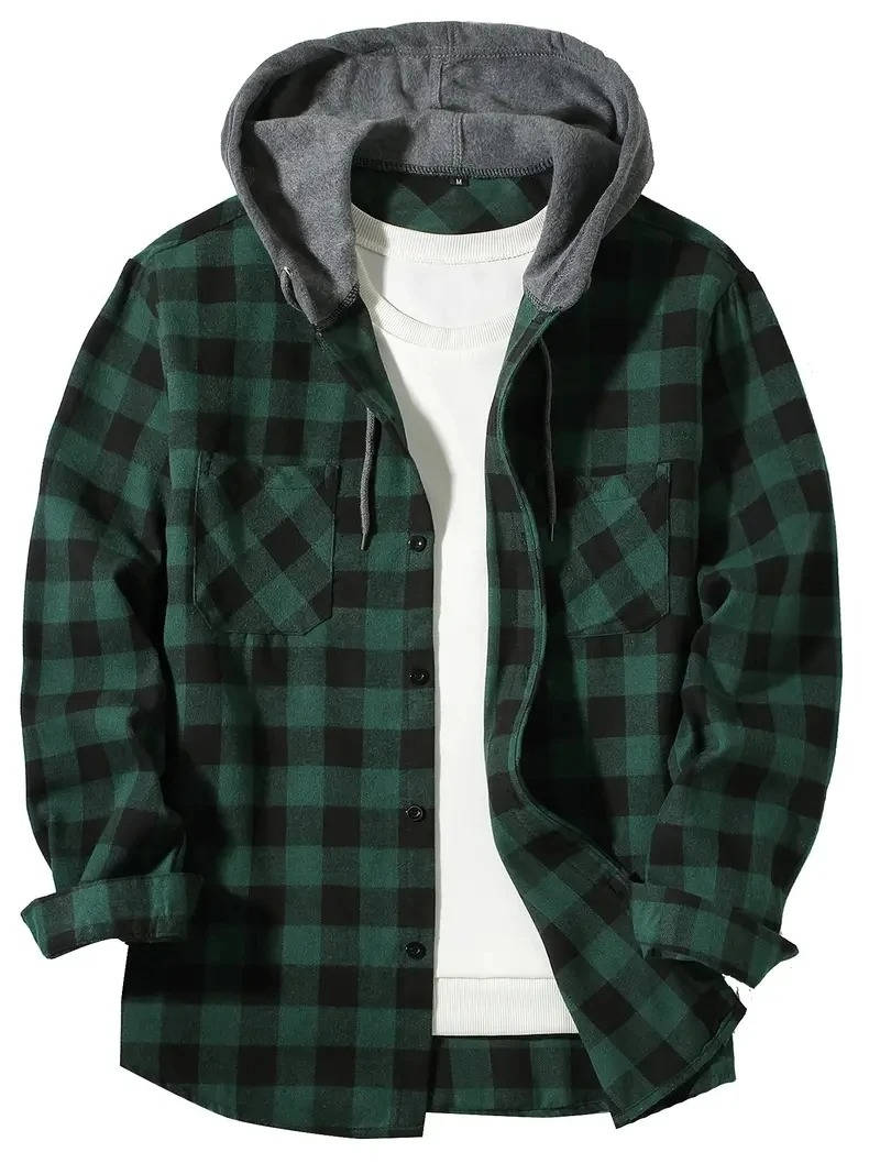 Street-Wave Men's Hooded Flannel Shirt Red And Black Buffalo Plaid With Cozy Fleece Lined Hood