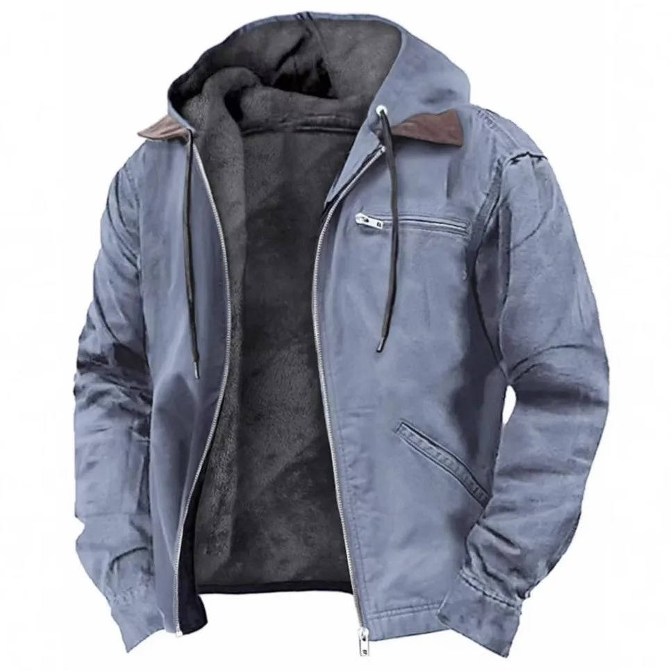 Street-Wave Mens Brown Hooded Fleece Jacket with Zipper Lightweight Warm Winter Outerwear for Cold Weather