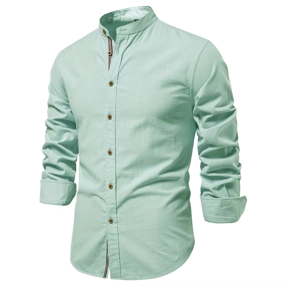 Street-Wave Slim Fit Mandarin Collar Button Down Shirt For Men - Clean Polished Look With All Day Comfort