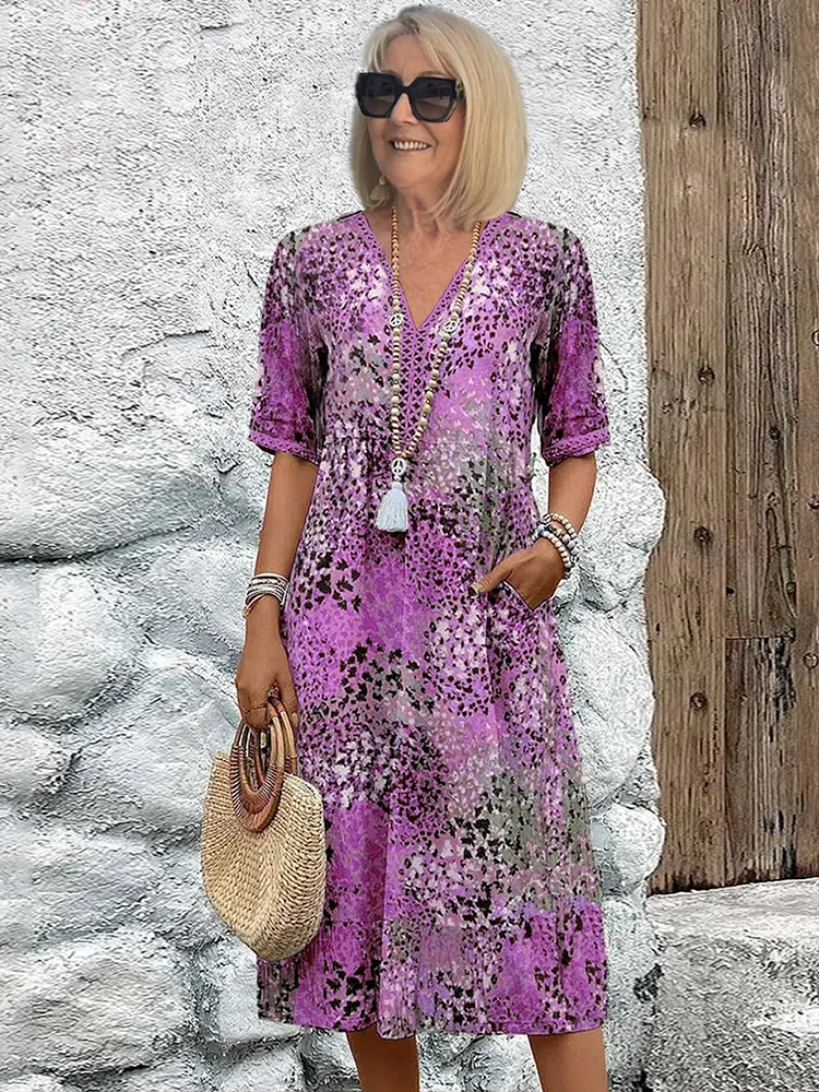 Women's Midi Dress with Vibrant Print and Flowy Design
