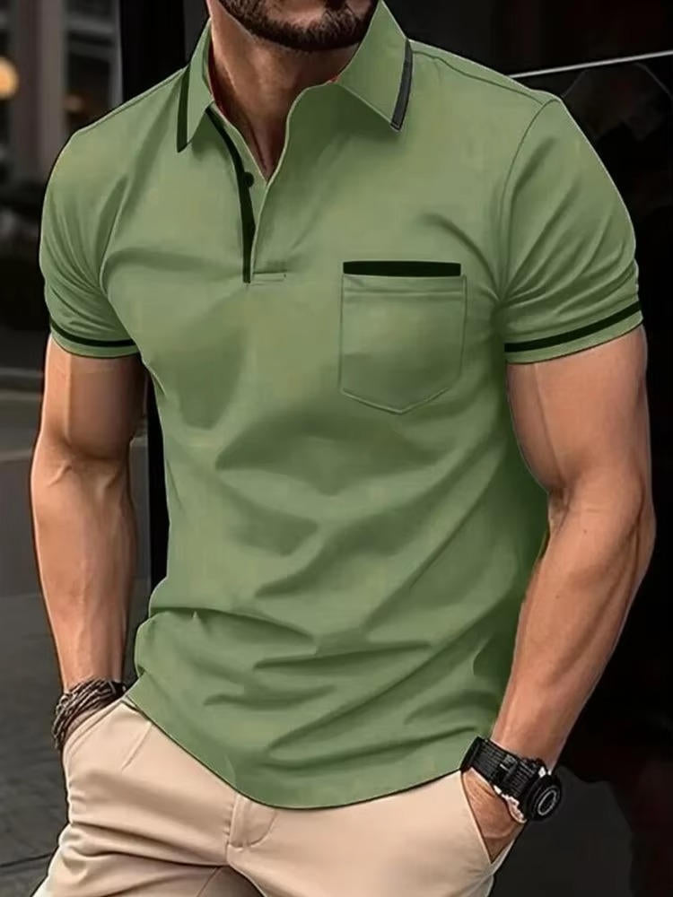 Men's Short Sleeve Polo Shirt With Chest Pocket For Casual Everyday Wear By Street-Wave