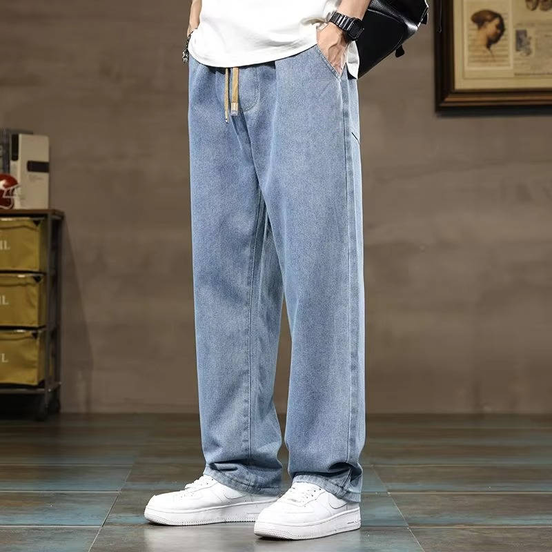 Mens Drawstring Denim Jeans For Men Casual Comfortable Relaxed Fit Everyday Wear Street-Wave
