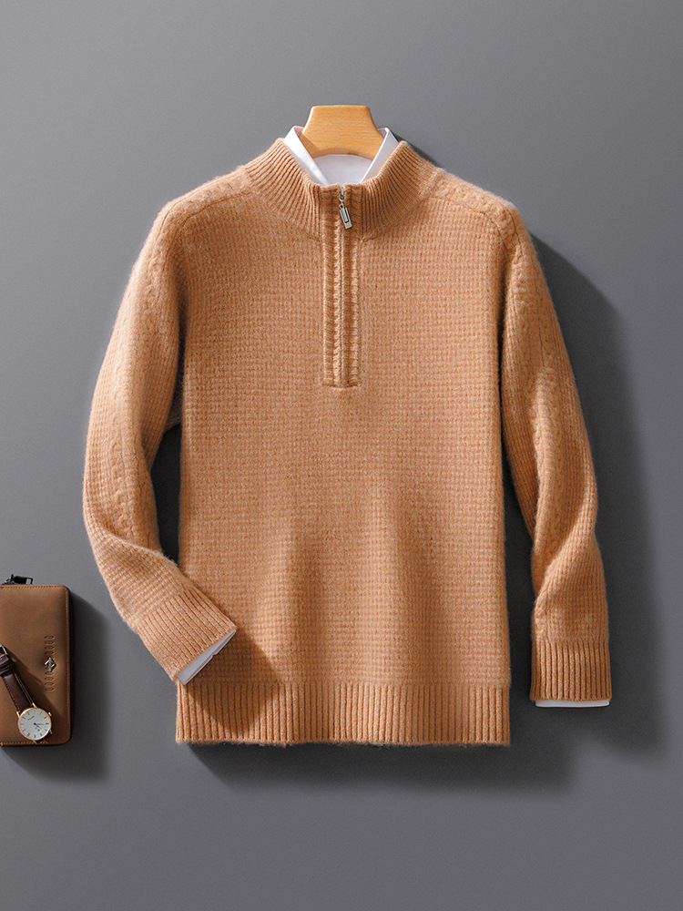 Nordisk Flair Mens Wool Knit Sweatshirt With Zip Collar Relaxed Fit Long Sleeve Pullover