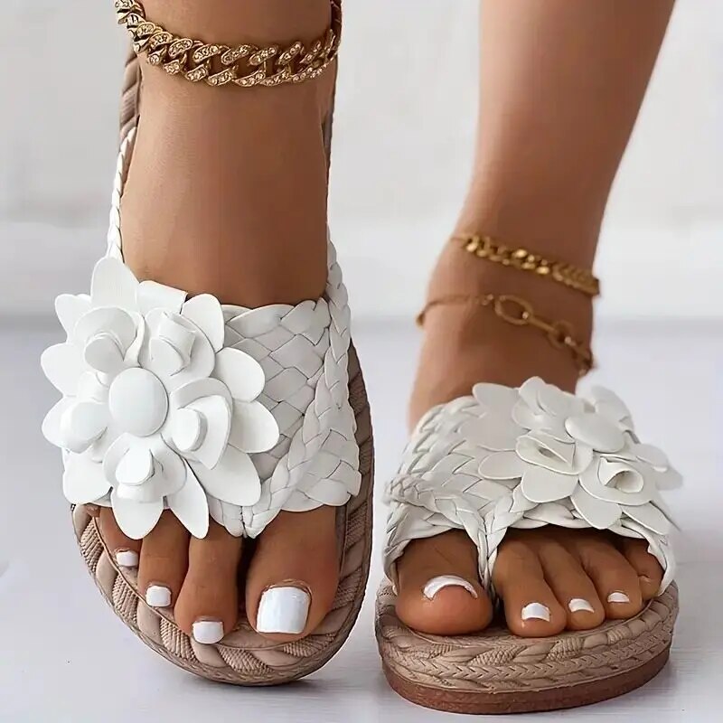 Street-wave Charie Boho Sandals With Braided Floral Strap Comfortable All Day Wear For Women