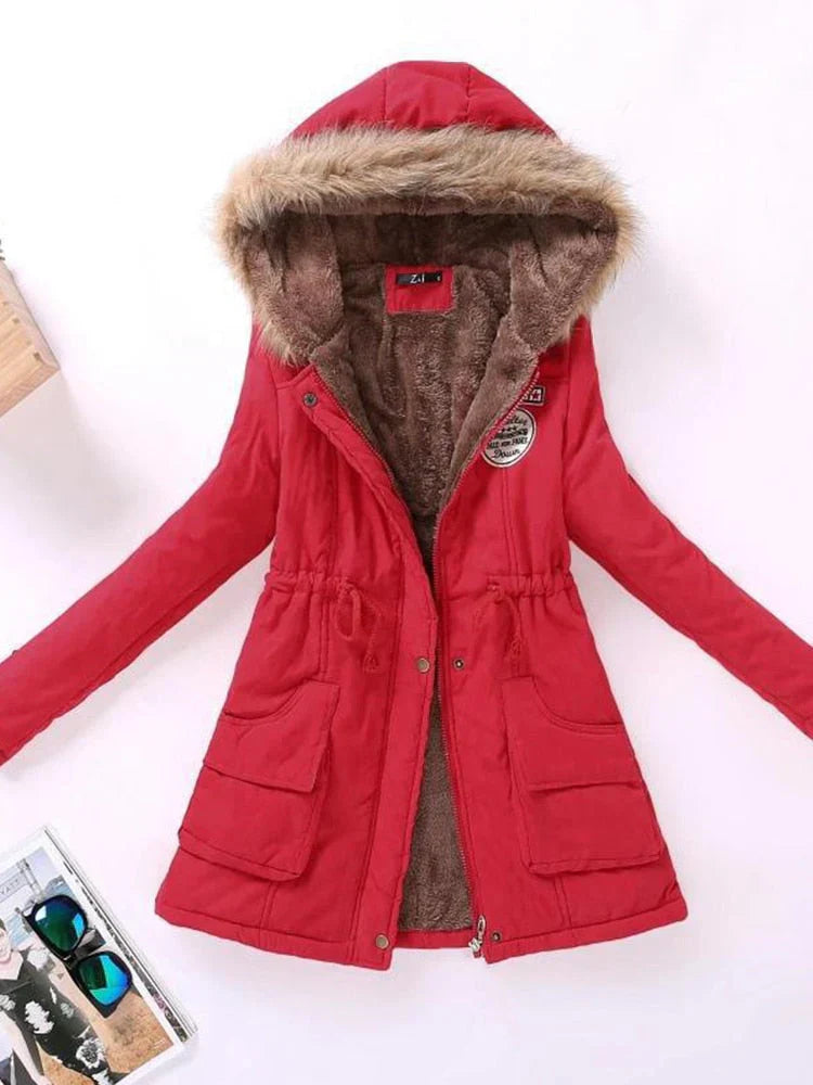 Street-wave Fleece Lined Cotton Jacket for Women Cozy Warmth and Style for Autumn Winter