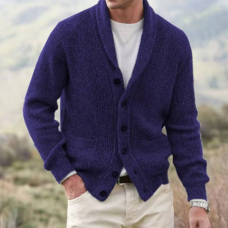 Street-Wave Men's Cashmere Blend Cardigan With Shawl Collar Button Front Cozy Knit Sweater