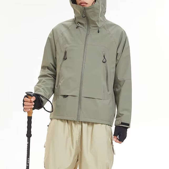 Street-Wave Mens Hiking Jacket Waterproof Rain Shell With Front Zipper Pockets And Hooded Design