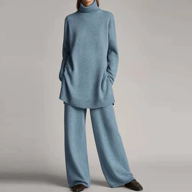 Nordisk Flair Womens Knit Loungewear Set Luxurious Comfort Oversized Turtleneck