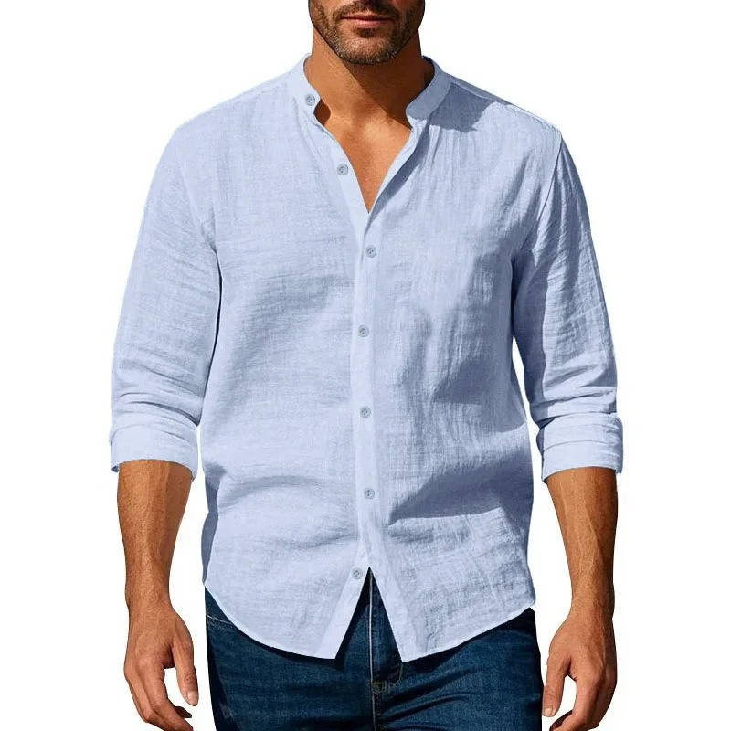Men's Casual Linen Long Sleeve Button Up Shirt Breathable Everyday Wear By Street-Wave