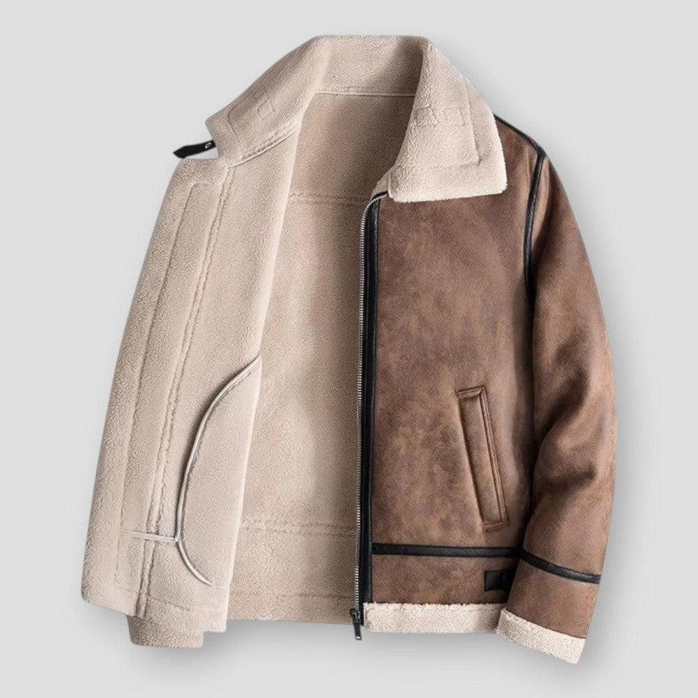 Street-Wave Faux Leather Shearling Hip-Length Jacket For Men